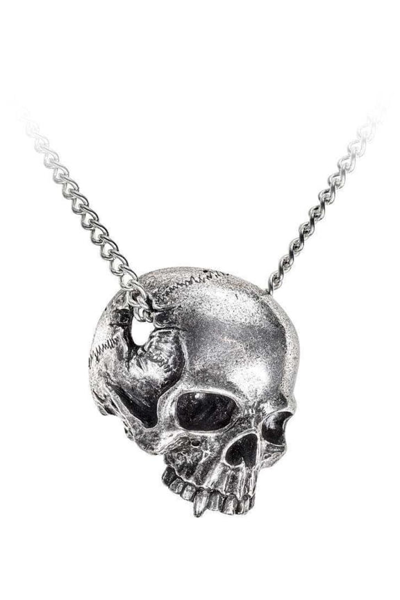 P886 21 in. All That Remains Crushed Skull Necklace, Silver