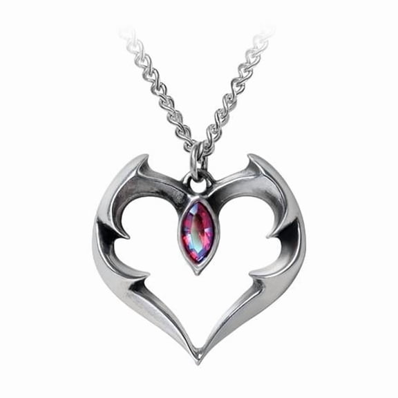 Alchemy Gothic P900 21 in. Batheart Bat Wing Heart Crystal Pendant Necklace
