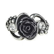 Alchemy Gothic R223L Bacchanal Crystal Black Rose Ring - Size 6