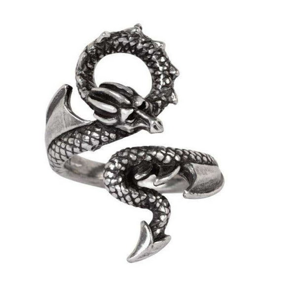 Alchemy Gothic R245L-N Miniature Dragon Coils Lure Ring - Size 6-7