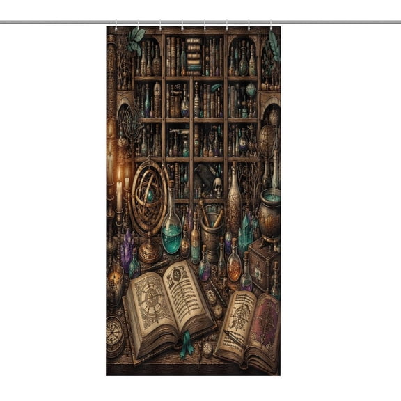 Alchemy Library Vintage Illustration Print Shower Curtain,Cloth Fabric Waterproof Polyester Bathroom Home Decor Set with Hooks