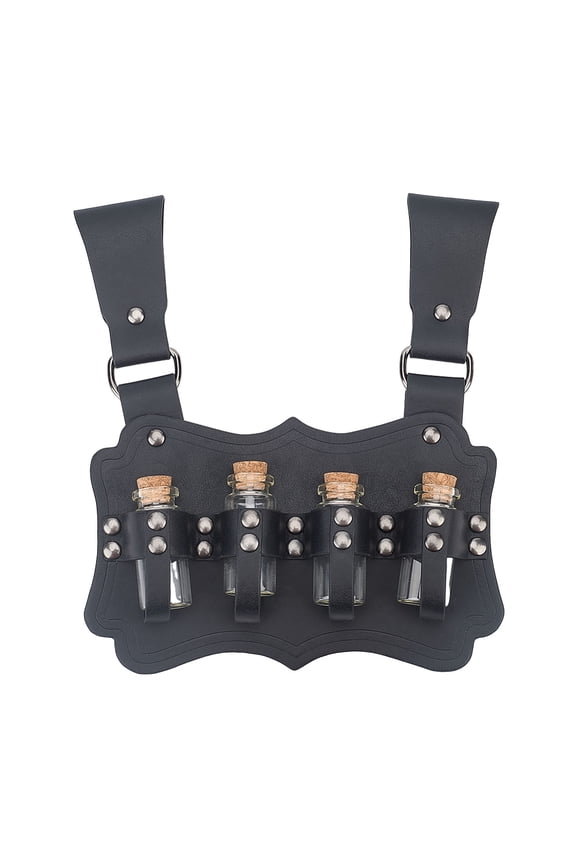 Alchemy Potion Bottle Belt Holder Alchemical Black Leather Buckle Belt with 4pcs Cork Vials Medieval Renaissance Belts Fantasy Wizard Potion Bottles