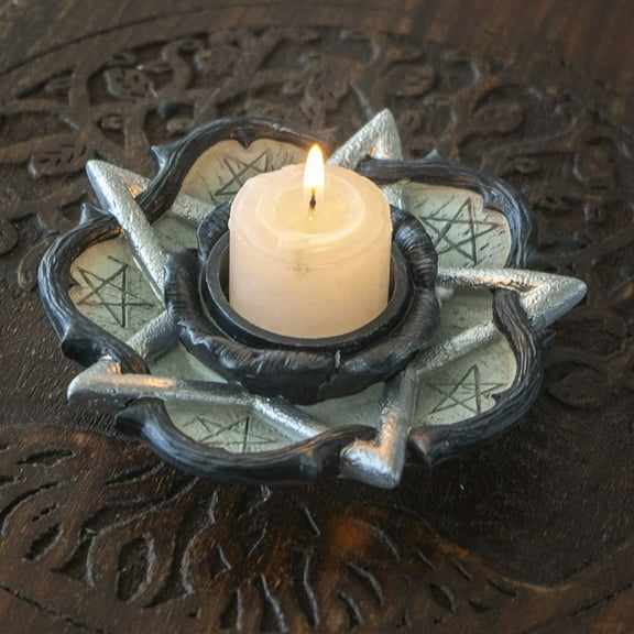 Alchemy Rose of Otralanus Gothic Pentagram Stars Tea Light Votive Candle Holder