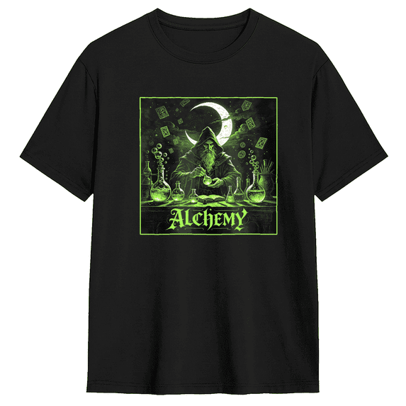 Alchemy Wizard Retro Graphic Tee For Men, Cool Dark Cotton Short Sleeves T-Shirt