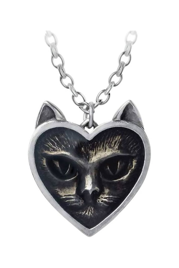 Alchemy of England Women's Cat Necklace - Black Pewter Heart Pendant o