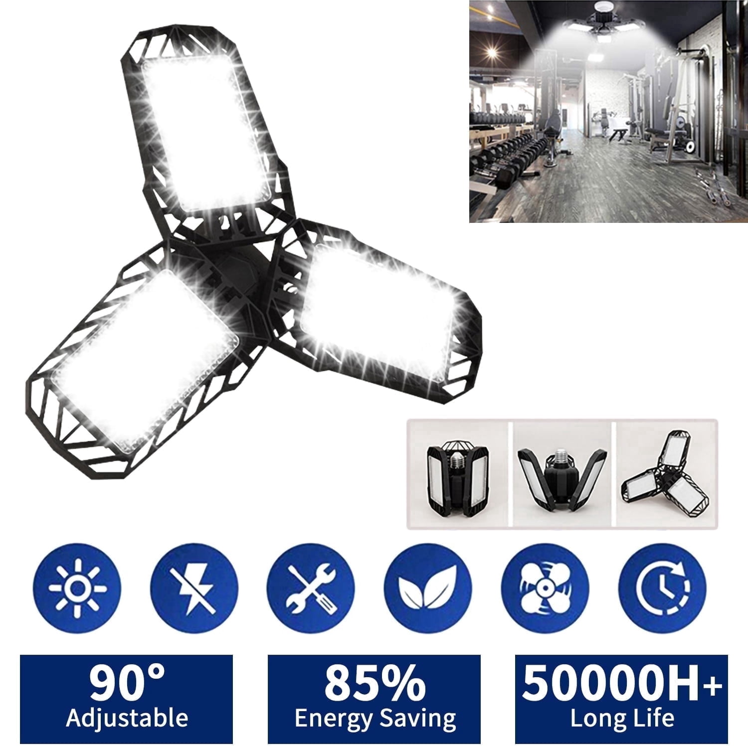 IRTTO Adjustable 220W LED Garage Lights, Garage Ceiling Light with Deformable Panel, Basement Barn Garage Lights, Ceiling Shop Light Fixtures