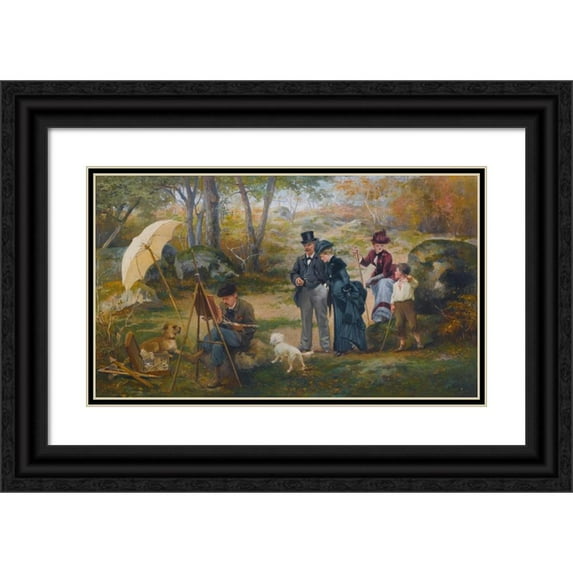 Alcide Robaudi 14x10 Black Ornate Wood Framed Double Matted Museum Art Print Titled: The Outdoor Painter in the Fontainebleau Forest