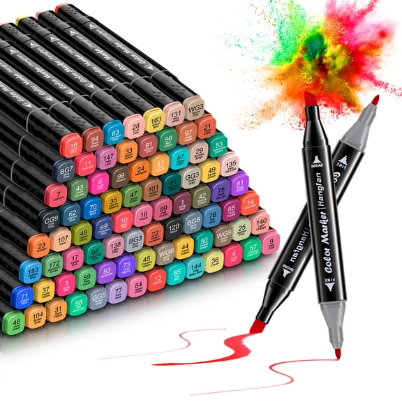 Alcohol, 84 color adult dual head coloring marker, adult marker, comes with 1 white highlighter and 1 tracing pen, complete with coloring illustrations, sketching, and card making (black pen set).