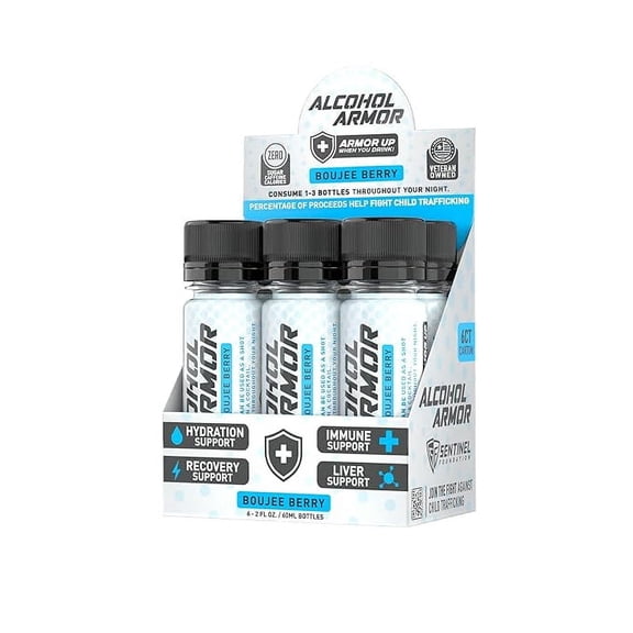 Alcohol Armor Boujee Berry Elixir - Hydration Support, Essential Vitamins and Electrolytes, Vitamin B12, Milk Thistle - 6 Pack