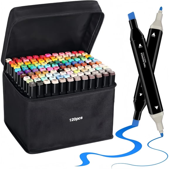Alcohol Based Markers Set, 120 Colors Dual Tip Permanent Art Markers For Drawing,For Adult Coloring, Alcohol, Based Ink Ideal For Book Painting And Card Making