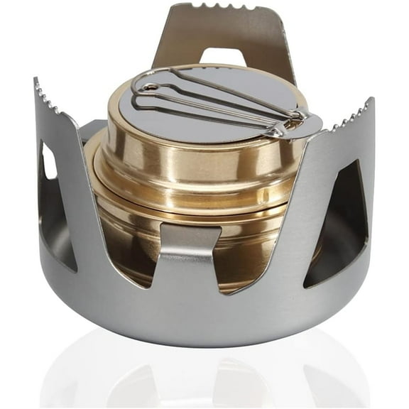 OFEFE Portable Alcohol Stove Camping Stove - Ultralight Mini Brass Burner with Sealed Cap & Windshield for Backpacking, Picnic, BBQ, Emergency Preparedness (Grey, 1 PC)