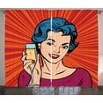 thumbnail image 1 of Alcohol Curtains 2 Panels Set, Pop Art Party Girl Toasting Champagne at Party Image on Starburst Retro Background, Window Drapes for Living Room Bedroom, 108W X 108L Inches, Multicolor, by Ambesonne, 1 of 3