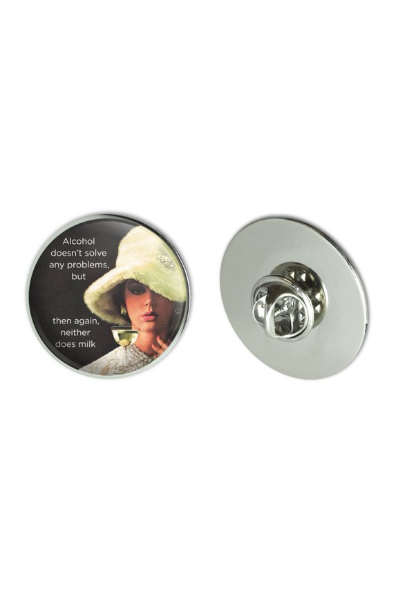 Alcohol Doesn't Solve Any Problems Neither Does Milk Funny Humor Metal 1.1" Tie Tack Hat Lapel Pin Pinback