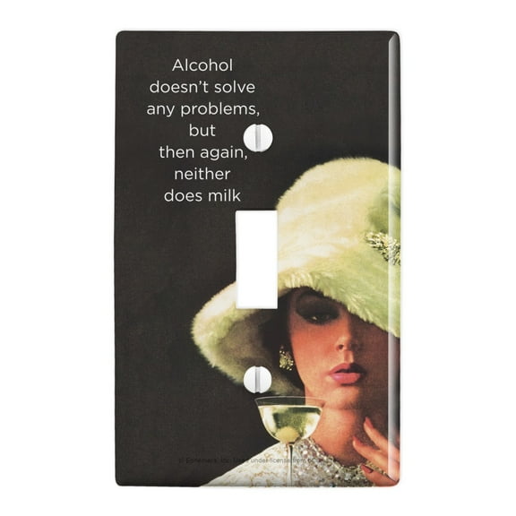 Alcohol Doesn't Solve Any Problems Neither Does Milk Funny Humor Plastic Wall Decor Toggle Light Switch Plate Cover