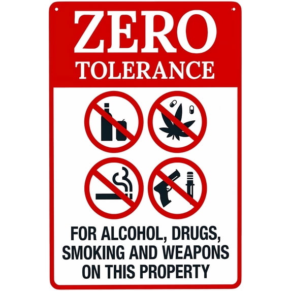 No Alcohol Drugss Smoking and Weapons On This Property Warning Sign - 8"x12" Retro Metal Caution Street Tin Sign, Multi-Restriction Decor for Business Home Wall