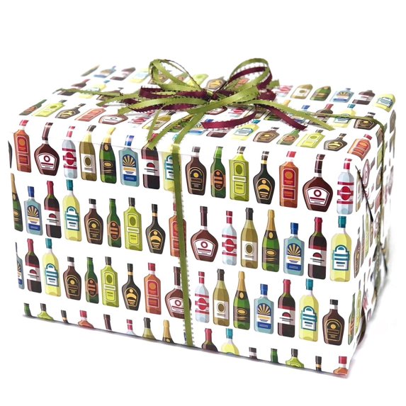 Alcohol Bottle Theme Gift Wrap Paper, 3 Sheets, 30x20in, for Bachelor Party Retirement 21st Birthday