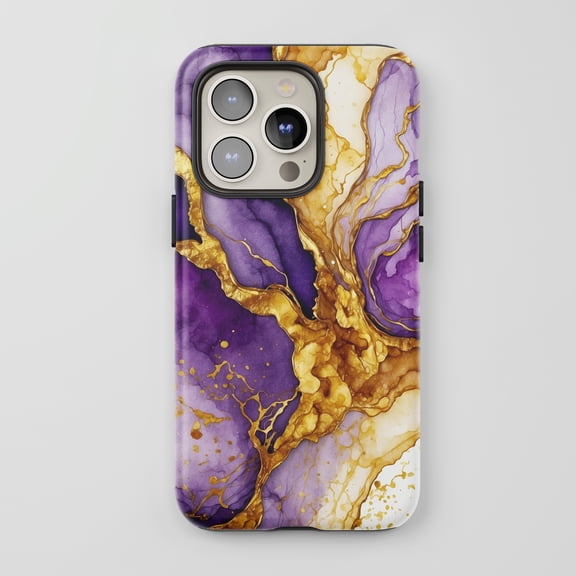 Alcohol Ink Agate For All iPhone Series Tough Phone Case Luxury Abstract Purple Gold