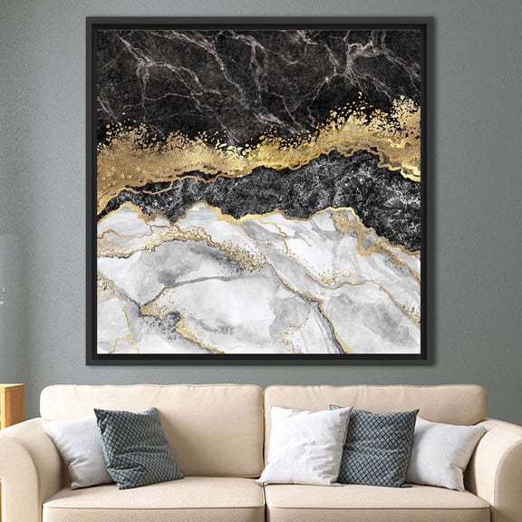 Alcohol Ink Art Canvas, Modenr Marble Canvas Art, Shimmery Canvas Art, Black And Gold Marble, Abstract Printed, Luxury Marble Art, Canvas Wall Decor - Gold Framed