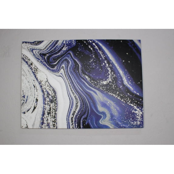 Alcohol Ink Art, Contemporary Printed Canvas, Silver Canvas Art, Shimmery Artwork, Abstract Canvas, Navy Blue Marble Art Canvas, Canvas Wall Decor - 5P-Gallery Wrapped