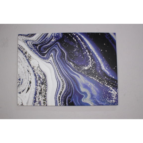 Alcohol Ink Art, Contemporary Printed Canvas, Silver Canvas Art, Shimmery Artwork, Abstract Canvas, Navy Blue Marble Art Canvas, Canvas Wall Decor - Rolled Canvas