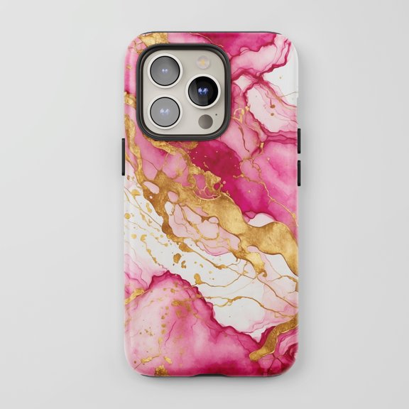 Alcohol Ink For All iPhone Series Protective Phone Case Abstract Pink Gold