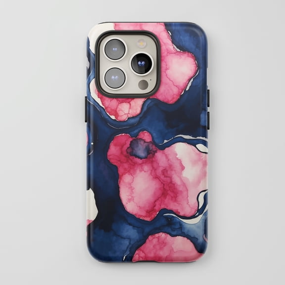 Alcohol Ink For All iPhone Series Tough Phone Case Abstract Navy Pink