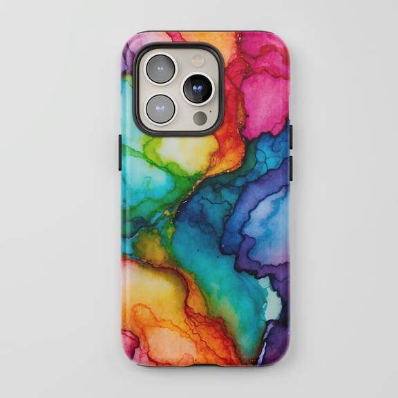 Alcohol Ink For All iPhone Series Tough Phone Case Vibrant Rainbow