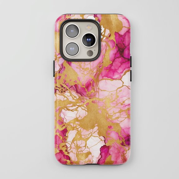 Alcohol Ink Gold For All iPhone Series Protective Phone Case Abstract Elegant Pink Gold
