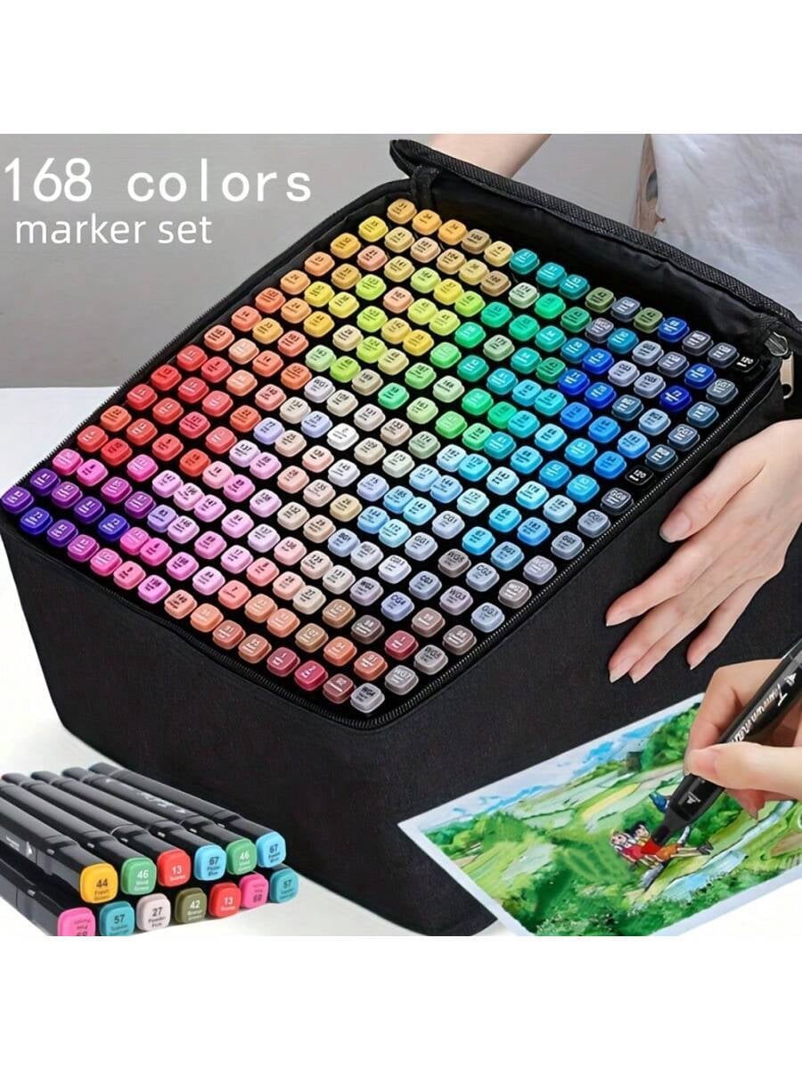 Alcohol Markers 168 Colors Dual Tip Brush & Fine Permanent Art Marker Set, Big Marker Set with Organizing Case for Drawing, Sketching, Anime, Coloring