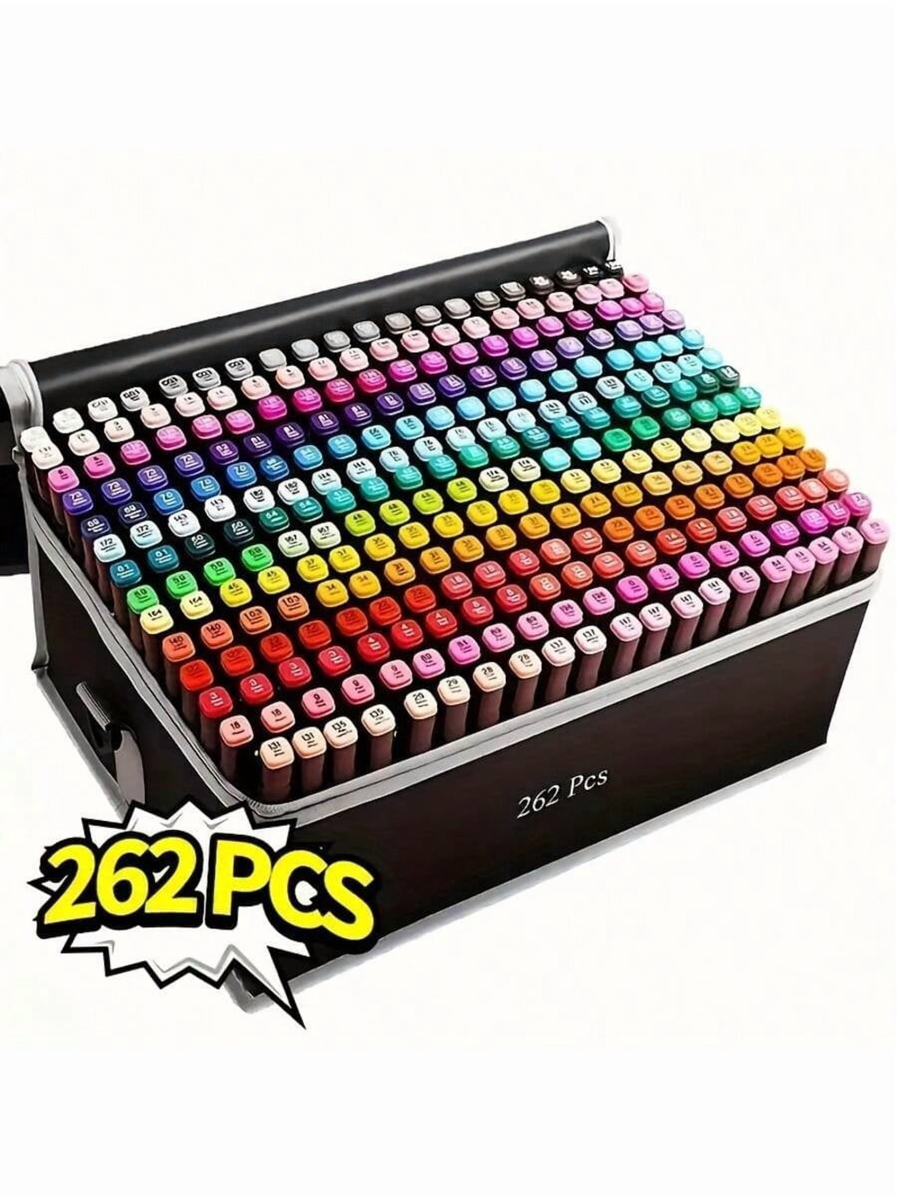 Alcohol Markers 262 Colors Dual Tip Marker Set with Coloring App, Broad Chisel + Fine Tip Permanent Alcohol Pens, Travel Case for Adult Sketching Drawing Manga