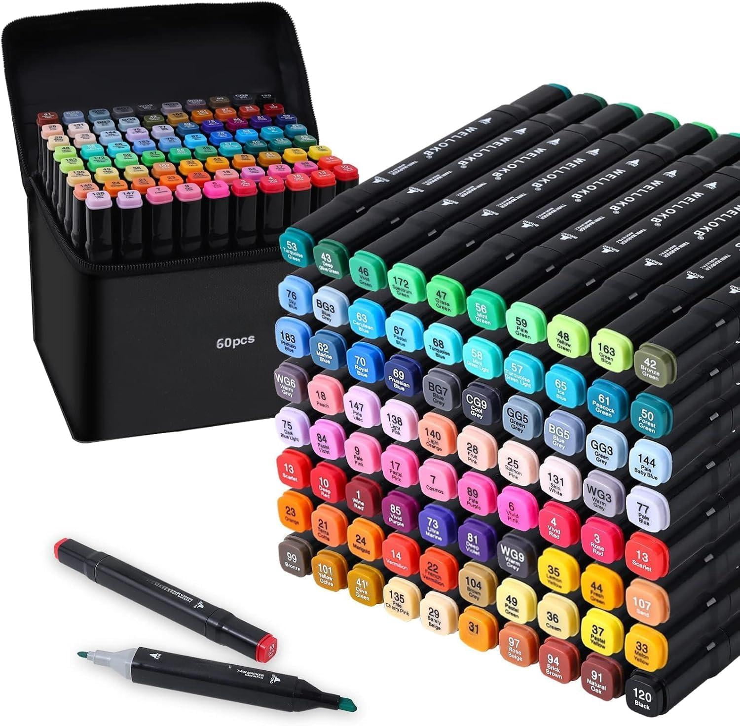 Alcohol Markers  60 Colors Dual Tip Permanent Art For Drawing Adult Coloring Based Ink Ideal Book Painting And Card Making