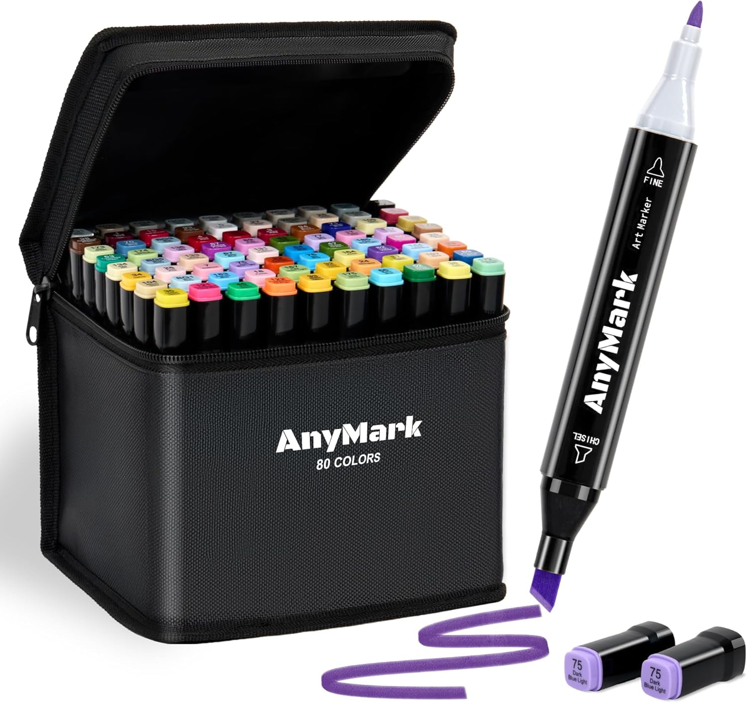 Alcohol Markers, 80 Colors Dual Tip Art Coloring Markers Set for Adult Book Drawing Sketching Painting, Chisel & Fine, Black Penholder