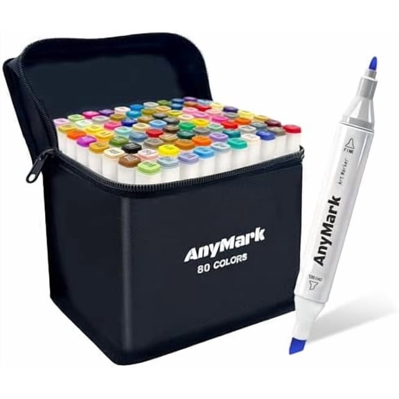 Alcohol Markers, 80 Colors Dual Tip Art Coloring Markers Set for Adult Book Drawing Sketching Painting, Chisel & Fine, White Penholder$$Art & Craft