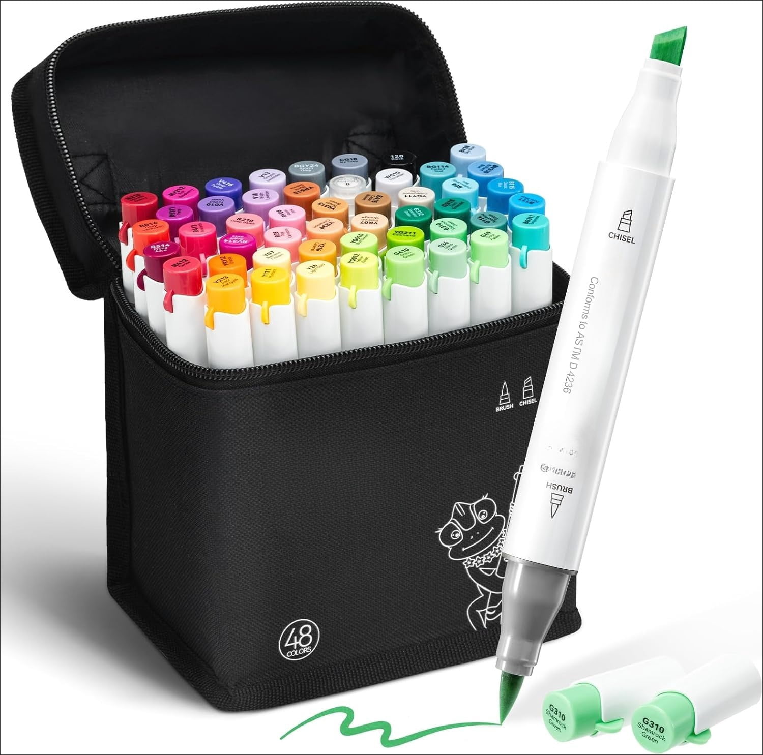 Alcohol Markers Brush and Chisel Tip: 48-Color Double Tipped Art Marker Set for Artist Adults Cozy Coloring Illustrations - Honolulu 2- Brush and Chisel Dual Tips- Refillable - AP Certificated