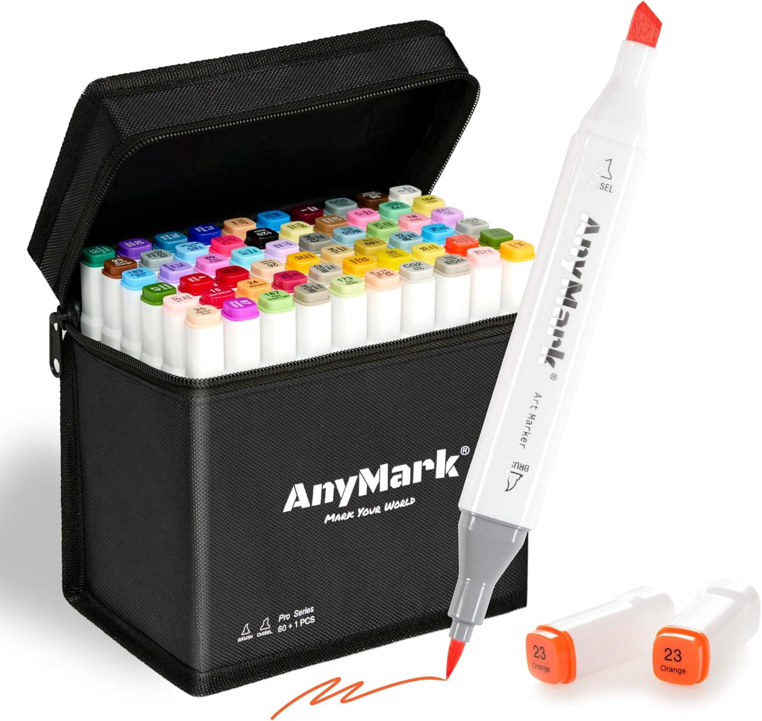Alcohol Markers Brush Tip, 60+1 Colors Dual Tip Brush & Chisel Alcohol-Based Art Markers Set with Case for Adult Artists Drawing Coloring