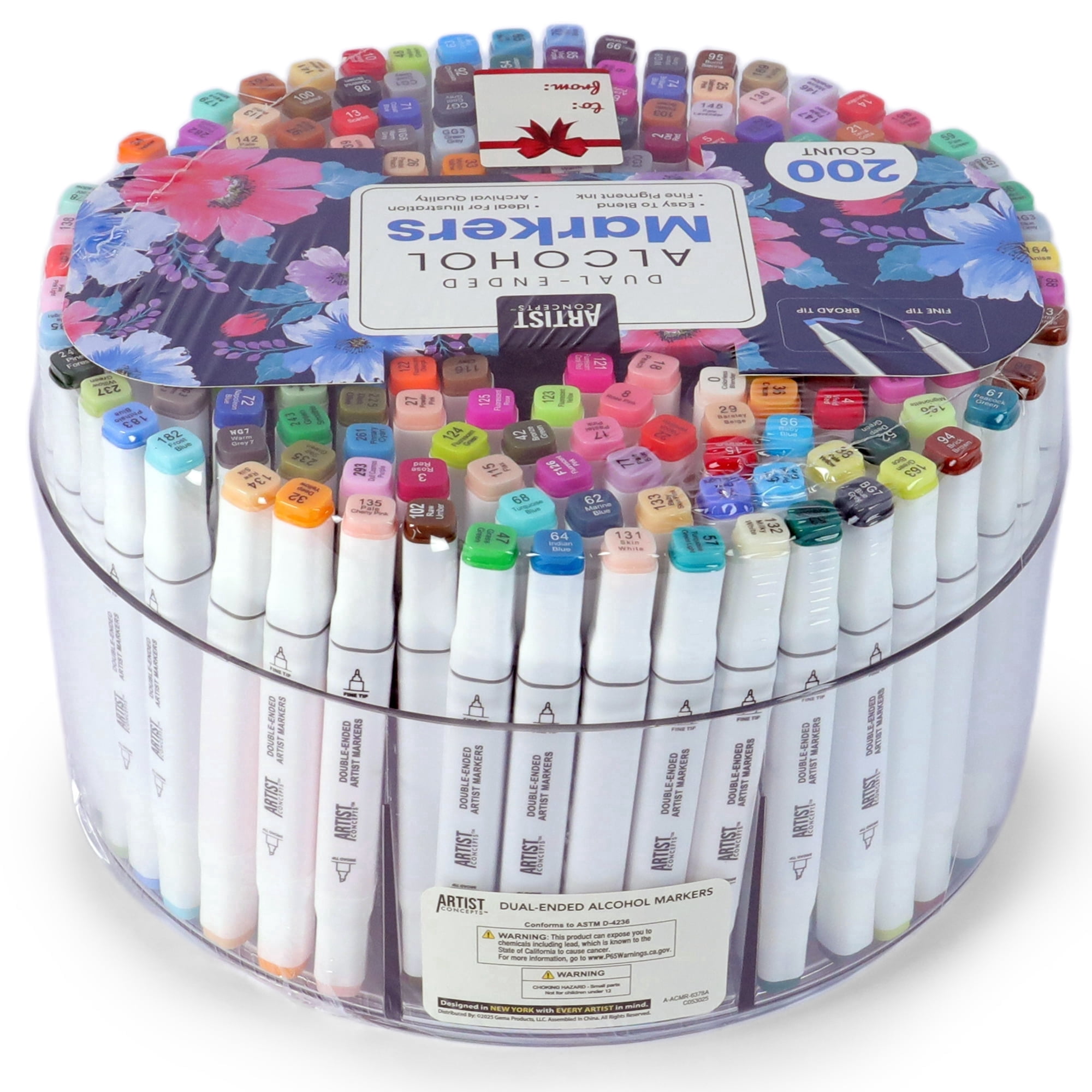 Artist Concepts Dual-Ended Alcohol Markers Set with Portable Case, Fine & Chisel Tips, Multicolor, 200 Count