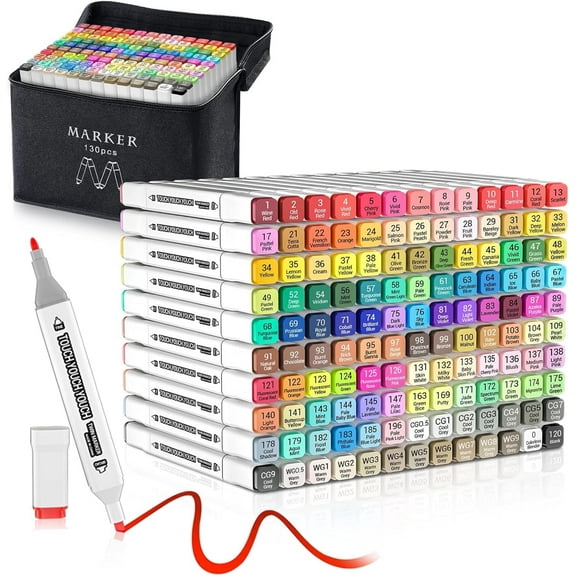 Banral Alcohol Markers for Ketching,130 Colors Double Tip Art Marker Set Broad Chisel & Fine Point No Fading for Blending, Shading, Art & Calligraphy
