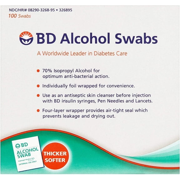 Alcohol Prep Pad BD Isopropyl Alcohol, 70% Individual Packet 1 X 3/4 Inch 5 Boxes of 100 (500 Count)