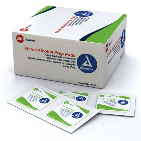 Alcohol Prep Pad Dynarex Isopropyl Alcohol, 70% Individual Packet Medium Sterile Pack of 400