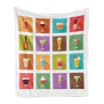 thumbnail image 1 of Alcohol Soft Flannel Fleece Blanket, Modern Graphic Composition of Alcoholic Beverages Hard Liquors in Square Tile Print, Cozy Plush for Indoor and Outdoor Use, 60" x 80", Multicolor, by Ambesonne, 1 of 5