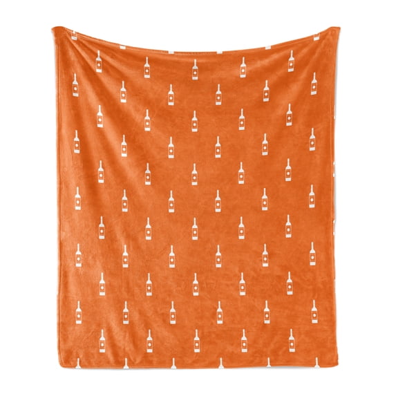 Alcohol Soft Flannel Fleece Blanket, Simplistic Abstract Silhouette Vodka Bottles Pattern in Repeating Order Image, Cozy Plush for Indoor and Outdoor Use, 70" x 90", Orange and White, by Ambesonne