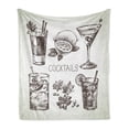 thumbnail image 1 of Alcohol Soft Flannel Fleece Blanket, Vintage Hand-Drawn Sketch of Alcoholic Beverages with Lime Olive Mint, Cozy Plush for Indoor and Outdoor Use, 50" x 60", Eggshell and Dark Taupe, by Ambesonne, 1 of 6