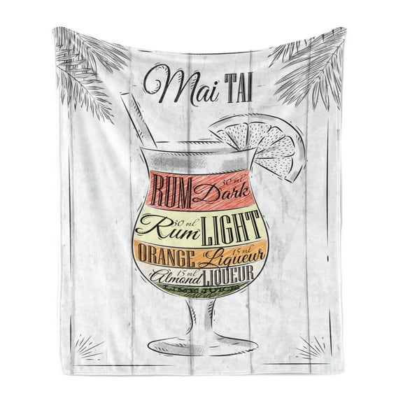 Alcohol Soft Flannel Fleece Throw Blanket, Exotic Mai Tai Cocktail with Ingredients Illustration Vintage Style Sketch, Cozy Plush for Indoor and Outdoor Use, 60" x 80", Multicolor, by Ambesonne