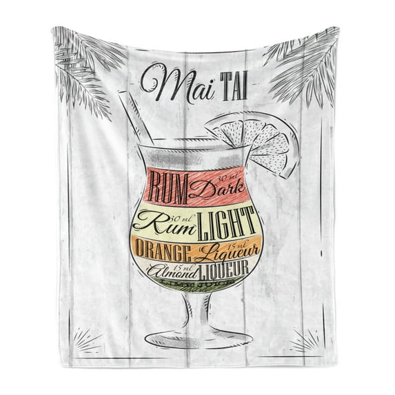 Alcohol Soft Flannel Fleece Throw Blanket, Exotic Mai Tai Cocktail with Ingredients Illustration Vintage Style Sketch, Cozy Plush for Indoor and Outdoor Use, 60" x 80", Multicolor, by Ambesonne