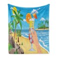 thumbnail image 1 of Alcohol Soft Flannel Fleece Throw Blanket, Glass of Cocktail in Hand with Tropical Landscape of Palm Trees Beach and Ocean, Cozy Plush for Indoor and Outdoor Use, 70" x 90", Multicolor, by Ambesonne, 1 of 6