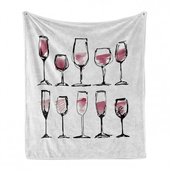 Alcohol Soft Flannel Fleece Throw Blanket, Watercolor Sketch Style Alcohol Glasses of Wine Composition Print, Cozy Plush for Indoor and Outdoor Use, 60" x 80", Dried Rose White, by Ambesonne
