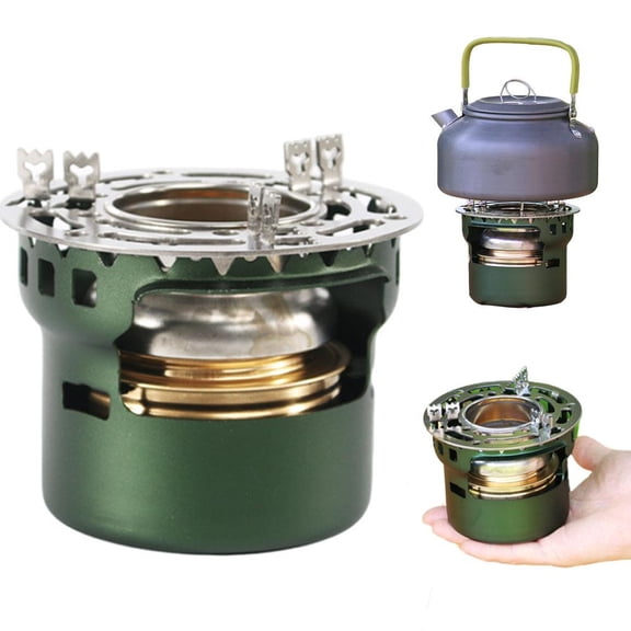 Alcohol Stove for Camping, Portable Brass Burner with Windproof Stand, Ultralight Backpacking Cooking System for Hiking