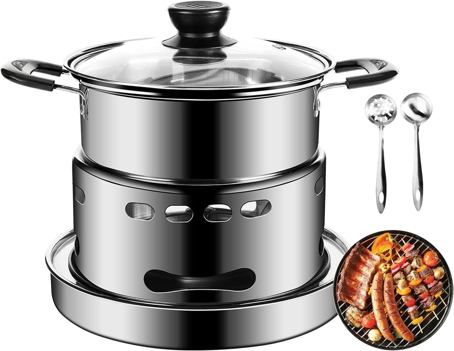 Alcohol Stove for Indoors, Portable Stainless Steel Alcohol Stove with Pot, No Electricity Stove for Indoors, Camping, Hiking - View