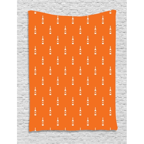 Alcohol Tapestry, Simplistic Abstract Silhouette Vodka Bottles Pattern in Repeating Order Image, Wall Hanging for Bedroom Living Room Dorm Decor, 40W X 60L Inches, Orange White, by Ambesonne