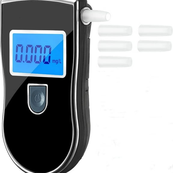 Alcohol Tester,Alcohol Meter with 5 Mouthpieces and Blue Backlight LCD Screen,Promilletester for Personal and Professional Use
